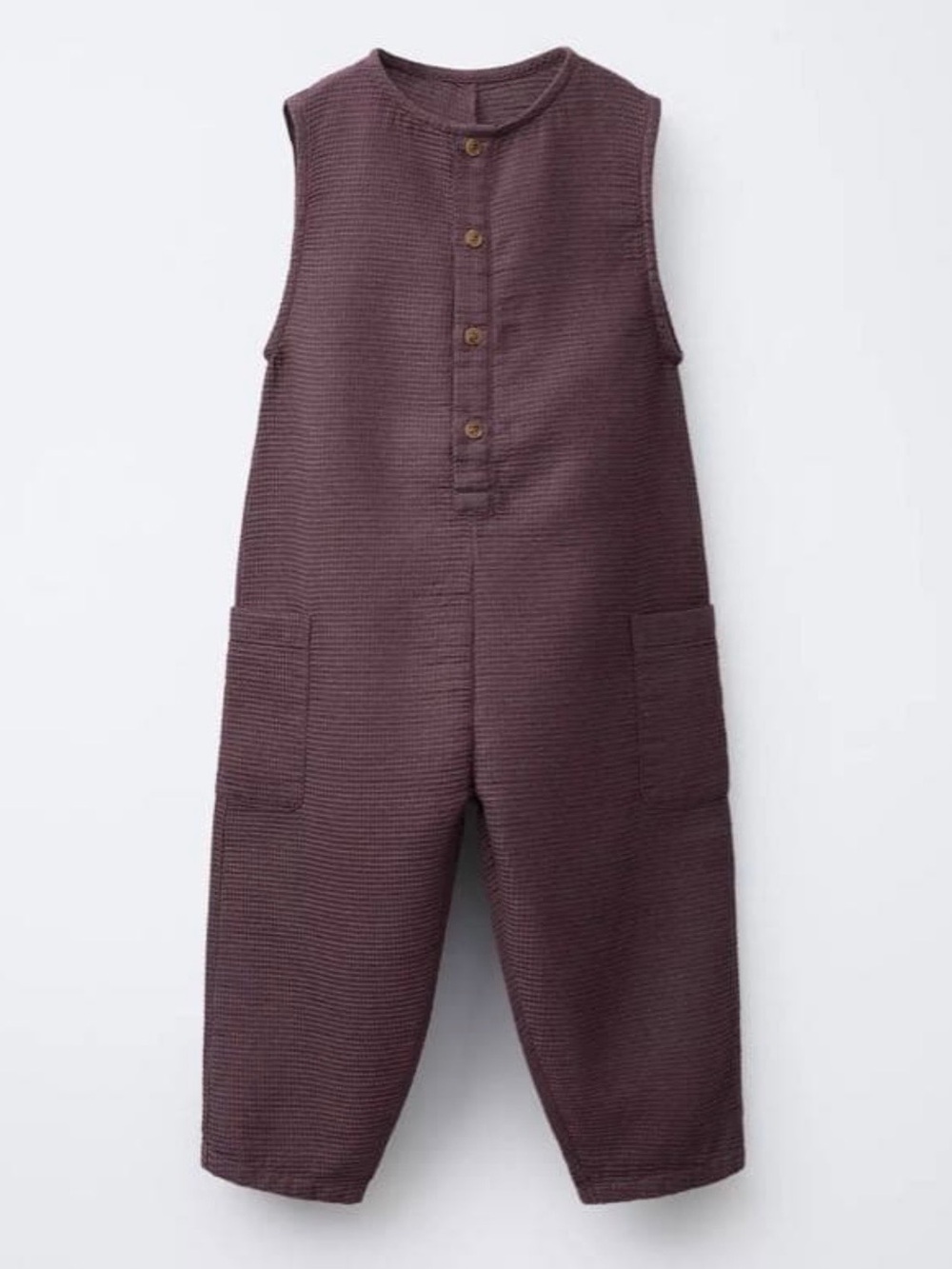 Zara Kids Unisex Sleeveless Brown Waffle Knit Long Jumpsuit